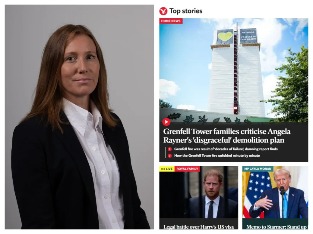 The Independent's UK editor, Chloe Hubbard alongside a screenshot of The Independent's homepage. Picture: The Independent