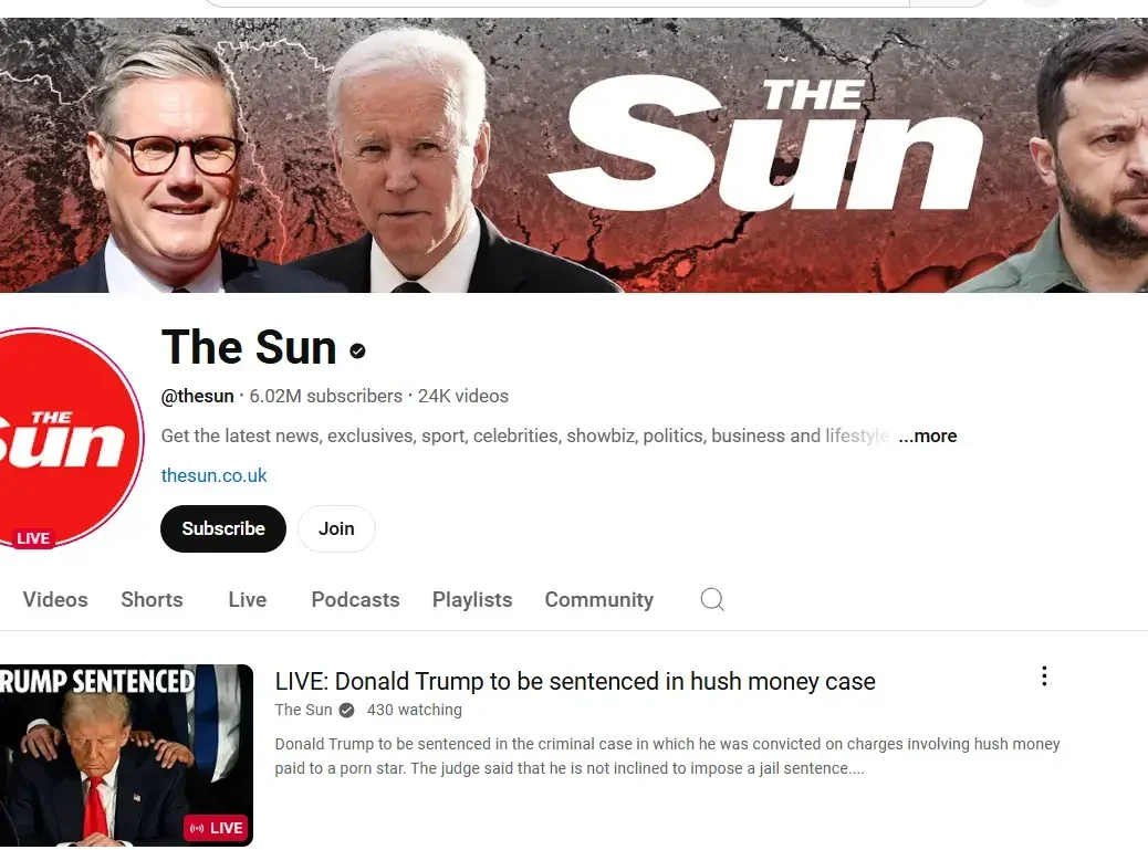 Sun Youtube channel on 10 January 2025