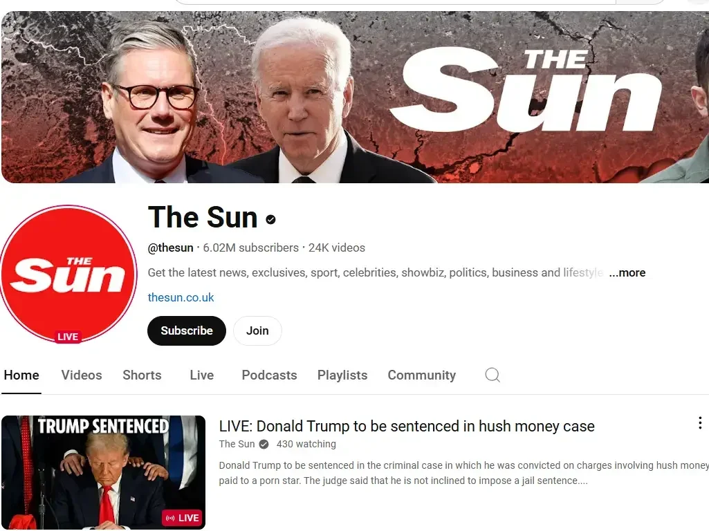 Sun Youtube channel on 10 January 2025