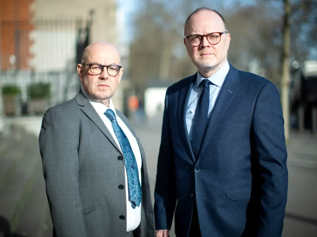 Journalists Barry McCaffrey and Trevor Birney outside Portcullis House, central London, after an appearance before the Northern Ireland Affairs Committee on Wednesday 5 February 2025. Picture: James Manning/PA Wire