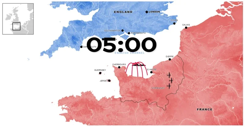 Screenshot of D-Day map as it moved through the night in question in a Mail Online Deep Dive article