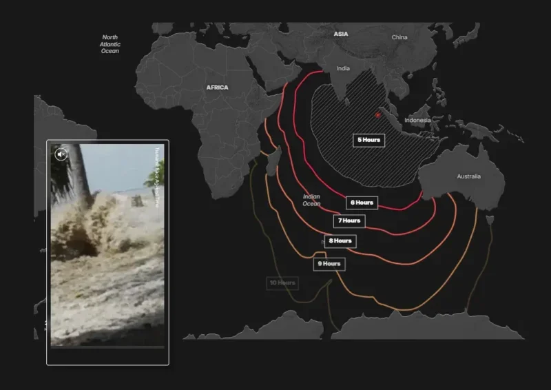 Screenshot from Mail Online Deep Dive on the Boxing Day tsunami showing map of the area and a video of the waves