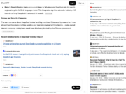 A screenshot of a ChatGPT Search response about rival AI DeepSeek showing links through to news sites. As well as Reuters, Business Insider, the Financial Times and The Scottish Sun, who are explicitly cited in the response, clicking through on the "Sources" button reveals further citations of sites also visible in the picture, including The Economist, Asia Times, Nature.com, Notre Dame University and DeepSeek itself. Screenshot: Press Gazette