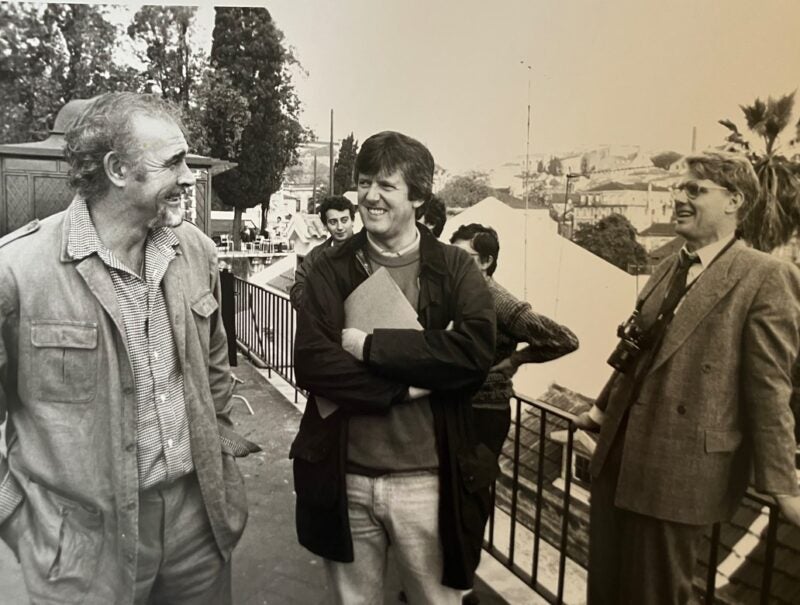 Sean Connery, Garth Pearce and James Fox on the set of The Russia House. Picture: Supplied by family of Garth Pearce