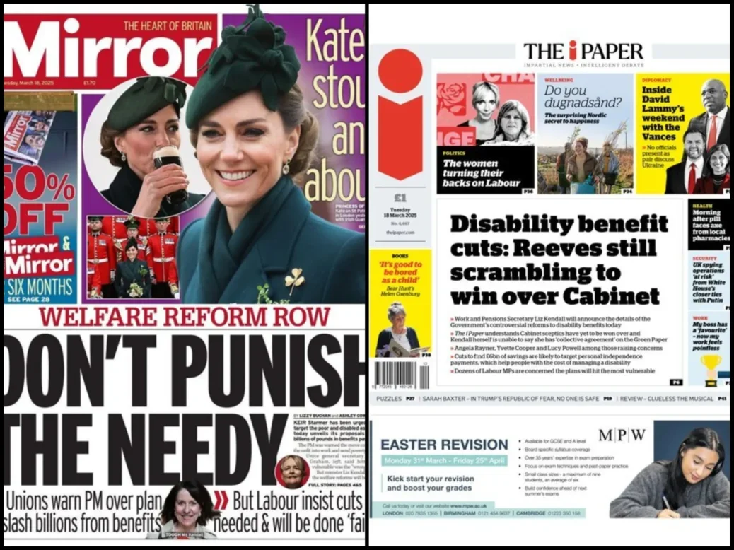 Mirror and i front pages on 18 March 2025