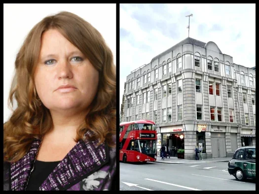 Left: New York Times Europe editor Adrienne Carter (Picture: Earl Wilson for The New York Times). Right: The New York Times main office in London (Picture: Bron Maher/Press Gazette)