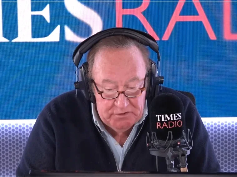 Andrew Neil presents a programme on Times Radio in 2025, illustrating a story about the station's performance in the Q4 2025 RAJARs