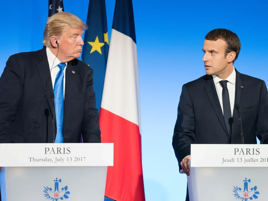 President of the United States Donald Trump with French President Emmanuel Macron at a press conference at the Elysee Palace in 2017. Picture: Frederic Legrand - COMEO/Shutterstock