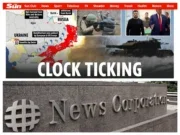 Screenshot of The Sun homepage on 6 February 2025 and photo of News Corp headquarters in New York (picture: Shutterstock/Isabelle OHara)