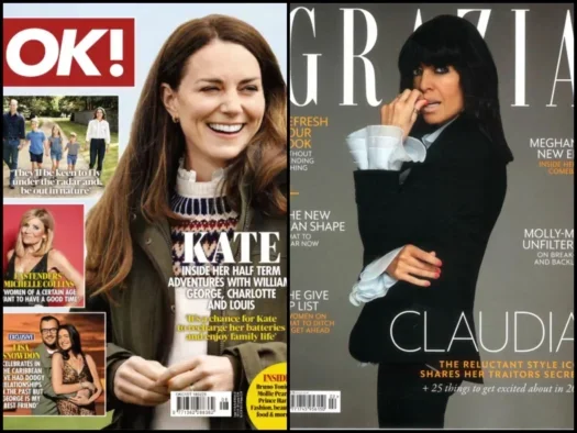 Recent covers for women's magazines Ok! and Grazia