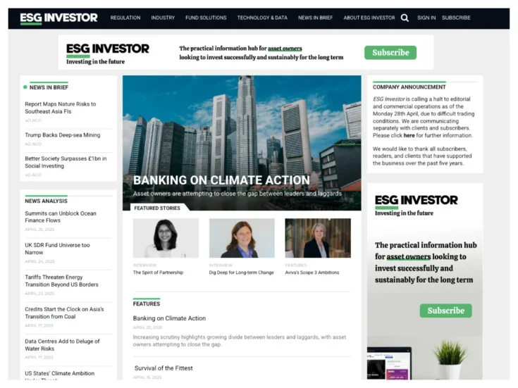B2B title ESG Investor closes amid ‘anti-woke’ backlash to sustainable investing B2B title ESG Investor closes amid ‘anti-woke’ backlash to sustainable investing