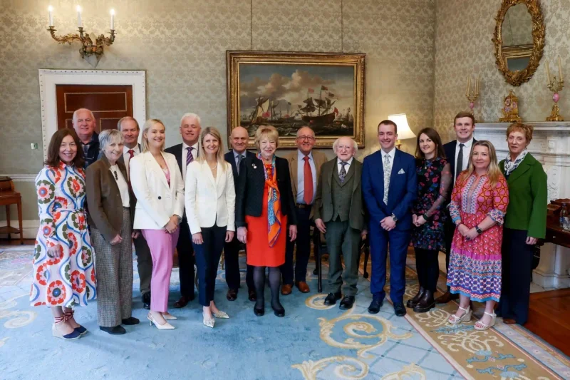 Current and former staff of The Impartial Reporter with President of Ireland Michael D. Higgins in April 2025.