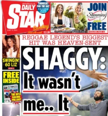 Daily Star Sunday front page on 15 June 2025 splash is Shaggy: It wasn't me...