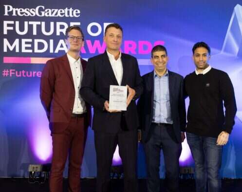Future of Media Awards website of the year winners the FT with host Robin Morgan
