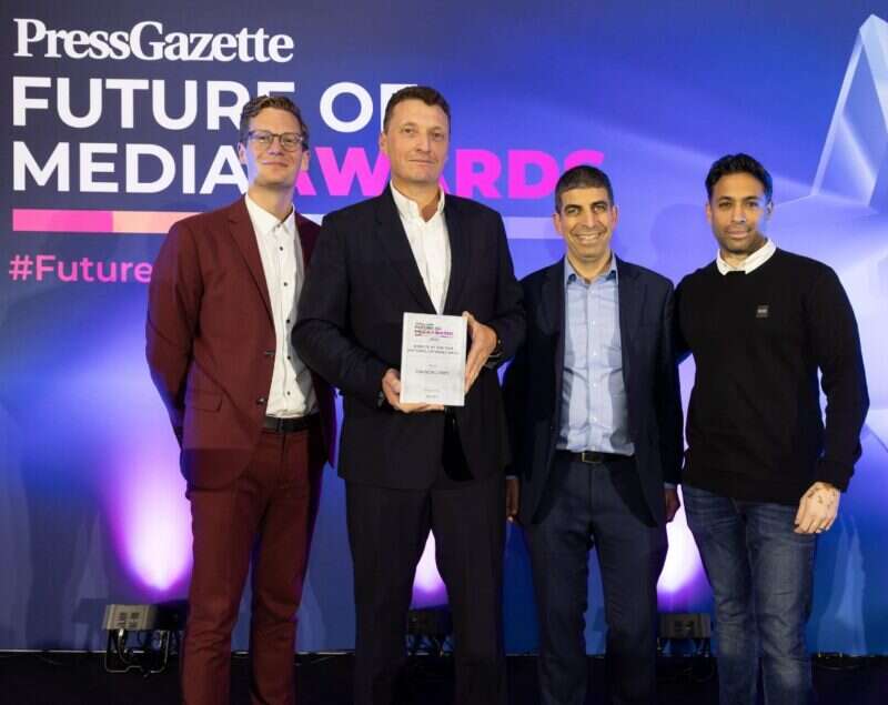 Future of Media Awards website of the year winners the FT with host Robin Morgan