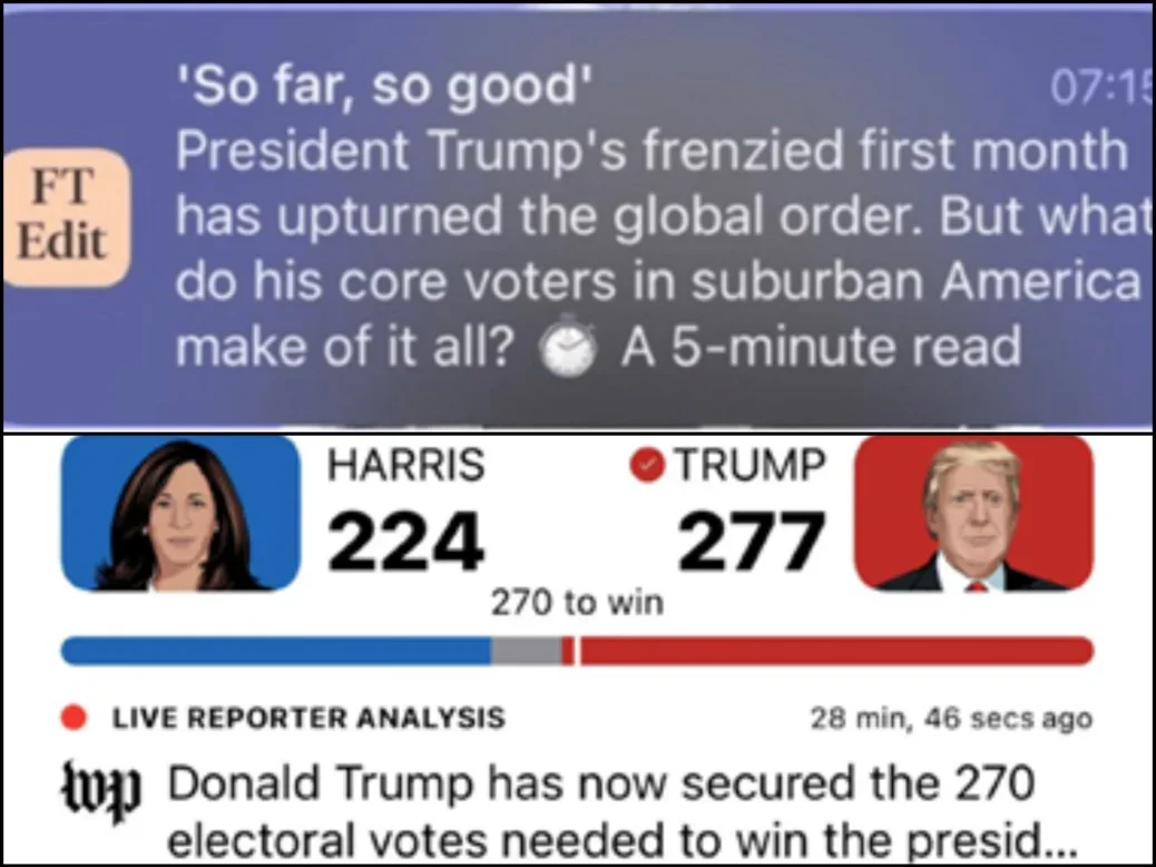 FT Edit and Washington Post mobile news alerts / push notifications