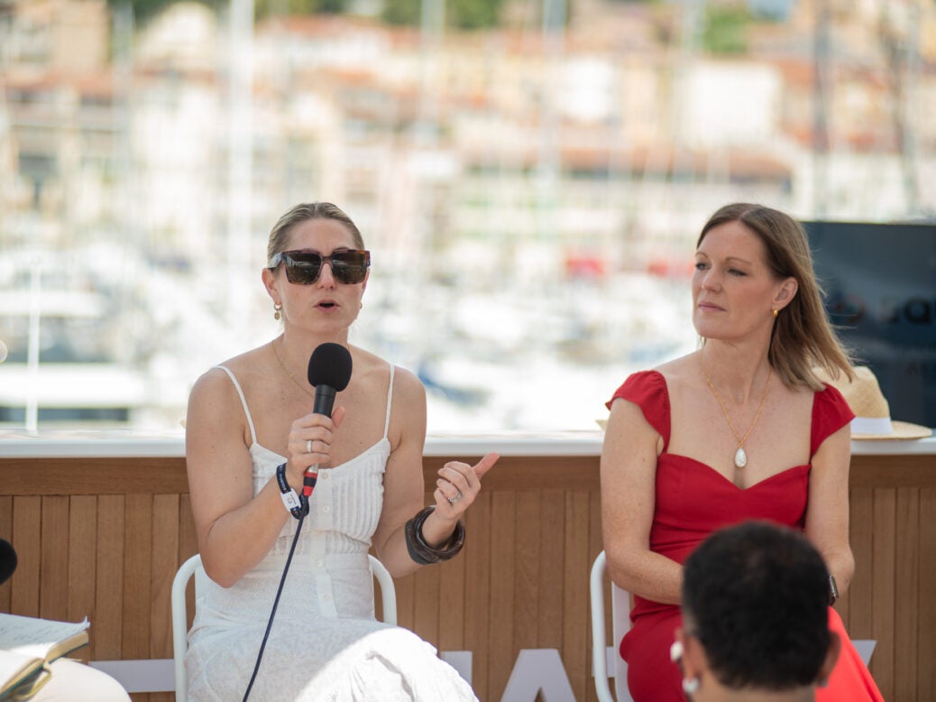 Sam Mellor and Sarah Jones speaking at the Cannes festival 2025. Picture: Equativ