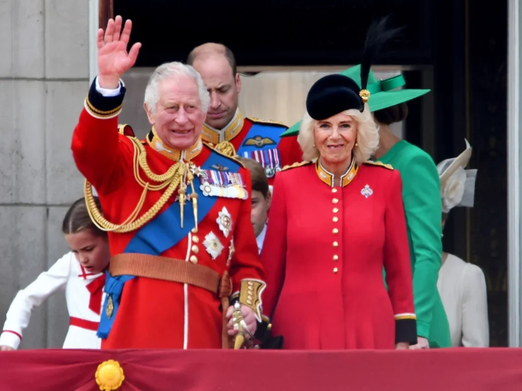 The King and the Queen on the the balcony of Buckingham Palace during the Trooping the Colour celebrations on 17 June 2023