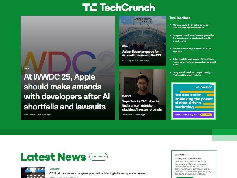Techcrunch homepage