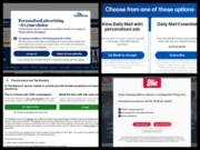 Cookie banners or 'reject and pay' subscription offers on The Guardian, Daily Mail, Daily Star and The Standard in August 2025