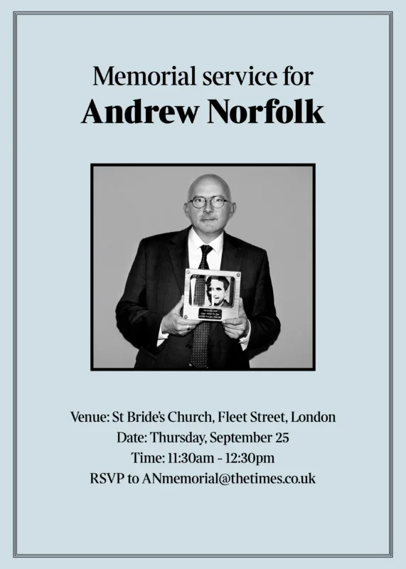 Information about Andrew Norfolk's memorial service