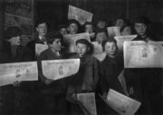 Newsboys, '2 A.M., Papers just out. Boys starting out on morning round. Ages 13 years and upward.', New York City, photograph by Lewis Wickes Hine, February, 1908. (Shutterstock)
