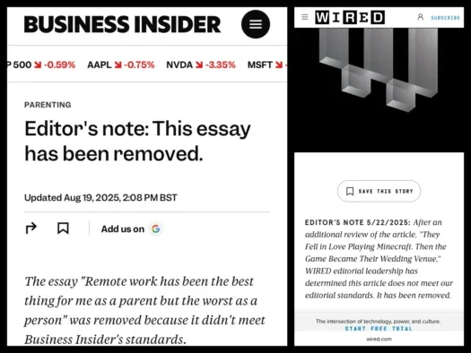 Business Insider and Wired pages that previously contained articles by Margaux Blanchard