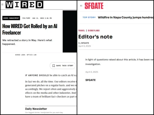 Wired and SFGate notes published about 'Margaux Blanchard' stories after Press Gazette investigation went live on Thursday 22 August 2025