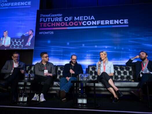 L-R: Richard Headland, founder of RSS Media, Jonny McGuigan, executive editor of growth, social and weather at BBC, Jonathan Levy, managing director and executive editor at Sky News, Connie Krarup, media lead at Q5, and Brian Whelan, director of video and audio at Hearst