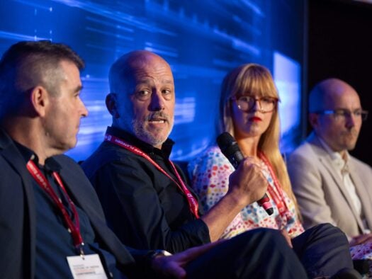 Admiral's Dan Rua, Bauer's Stuart Forrest, DMG Media's Carly Steven and PA Media's Martin Ashplant sit side by side on stage at the Future of Media Technology Conference on 11 September 2025