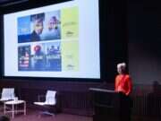 Anna Bateson, chief executive officer of The Guardian, on stage at Guardian Advertising Upfronts event