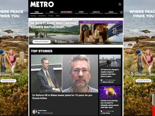 Metro's homepage on 21 November 2025.