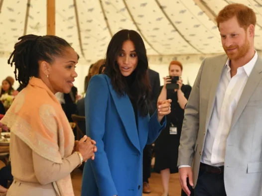 The Duchess of Sussex, Meghan Markle, accompanied by the Duke of Sussex, Prince Harry, and her mother, Doria Ragland