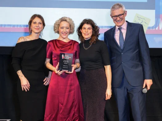 Cathy Newman and her producer Claire Sinka picking up the Journalist of the Year prize at the British Journalism Awards 2025. Picture: Press Gazette/Adam Duke Photography