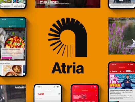 Atria logo surrounded by its partnered titles including Good Food, Empire, Time Out Out and Men's Health. Picture: PPA