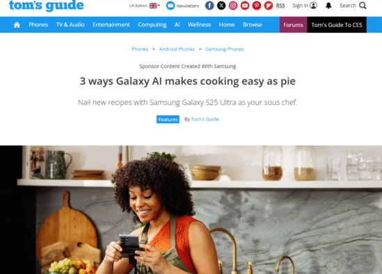 Samsung sponsored feature in Future title Tom's Guide
