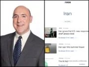 Left: Axios head of news Ben Berkowitz and right: Iran anchor page with top headline 'Iran gives the US new response on draft peace deal'