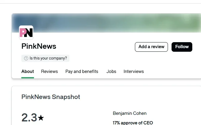 Five-star employee reviews for Pink News deleted after AI allegation