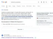 Google AI Overviews result for 'hantavirus symptoms' query, with first result from UK Government below
