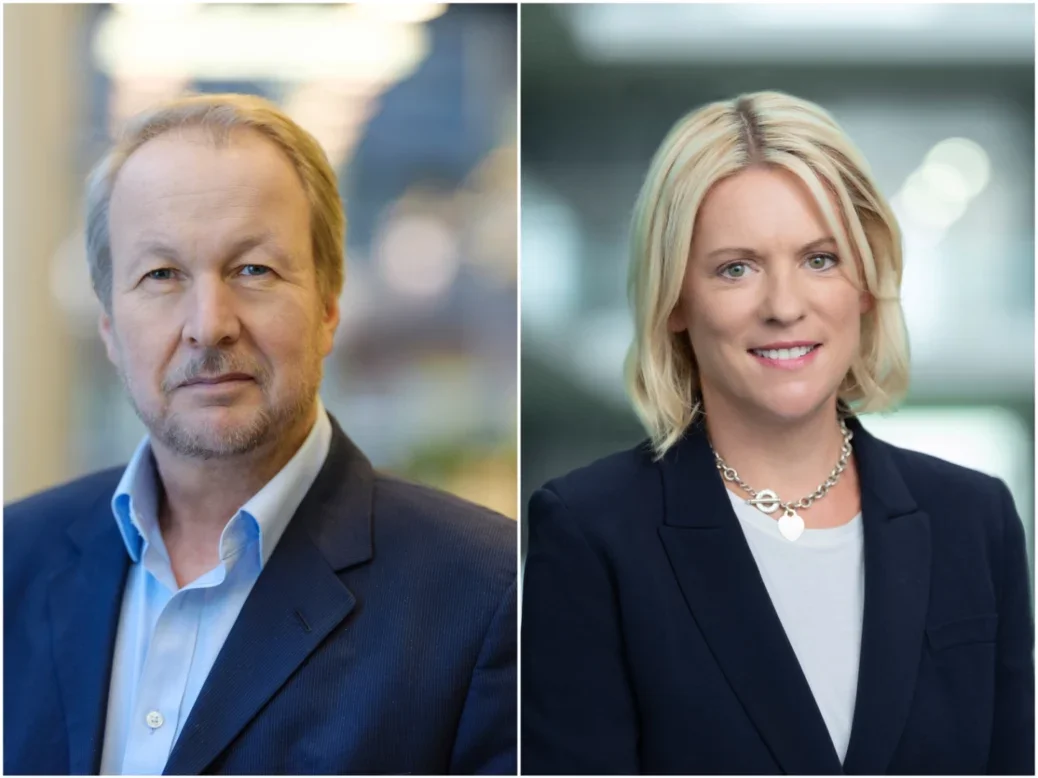 Ian Rumsey, new CEO of ITN, and outgoing CEO Rachel Corp headshots