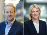Ian Rumsey, new CEO of ITN, and outgoing CEO Rachel Corp headshots