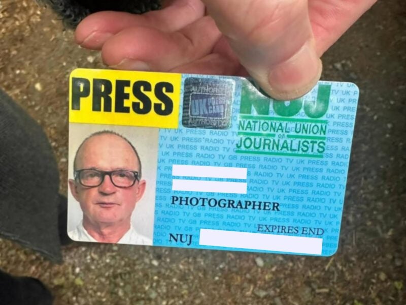 The photo  shared to Farage's social media of the photographer's Press Card. Credentials omitted by Press Gazette. Picture: Nigel Farage Instagram. 
