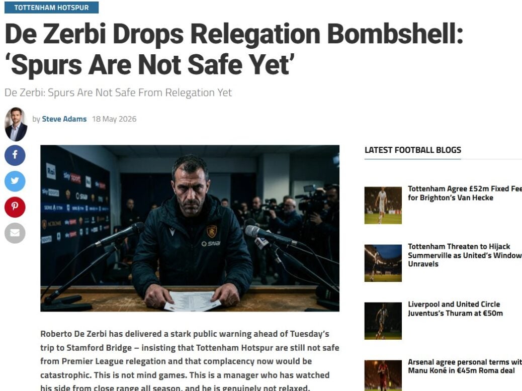 An AI-generated article on Football Blog