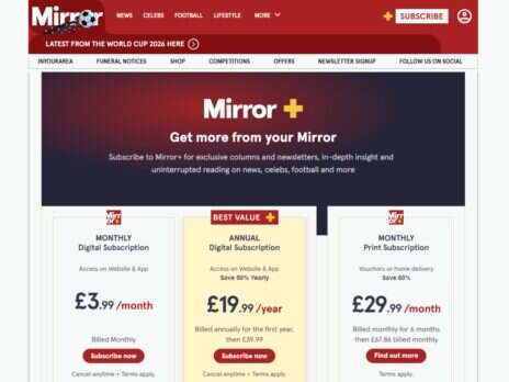Mirror launches online paywall for premium content