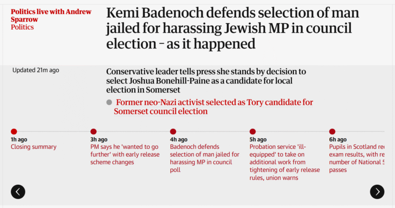 Guardian live blogs timeline feature