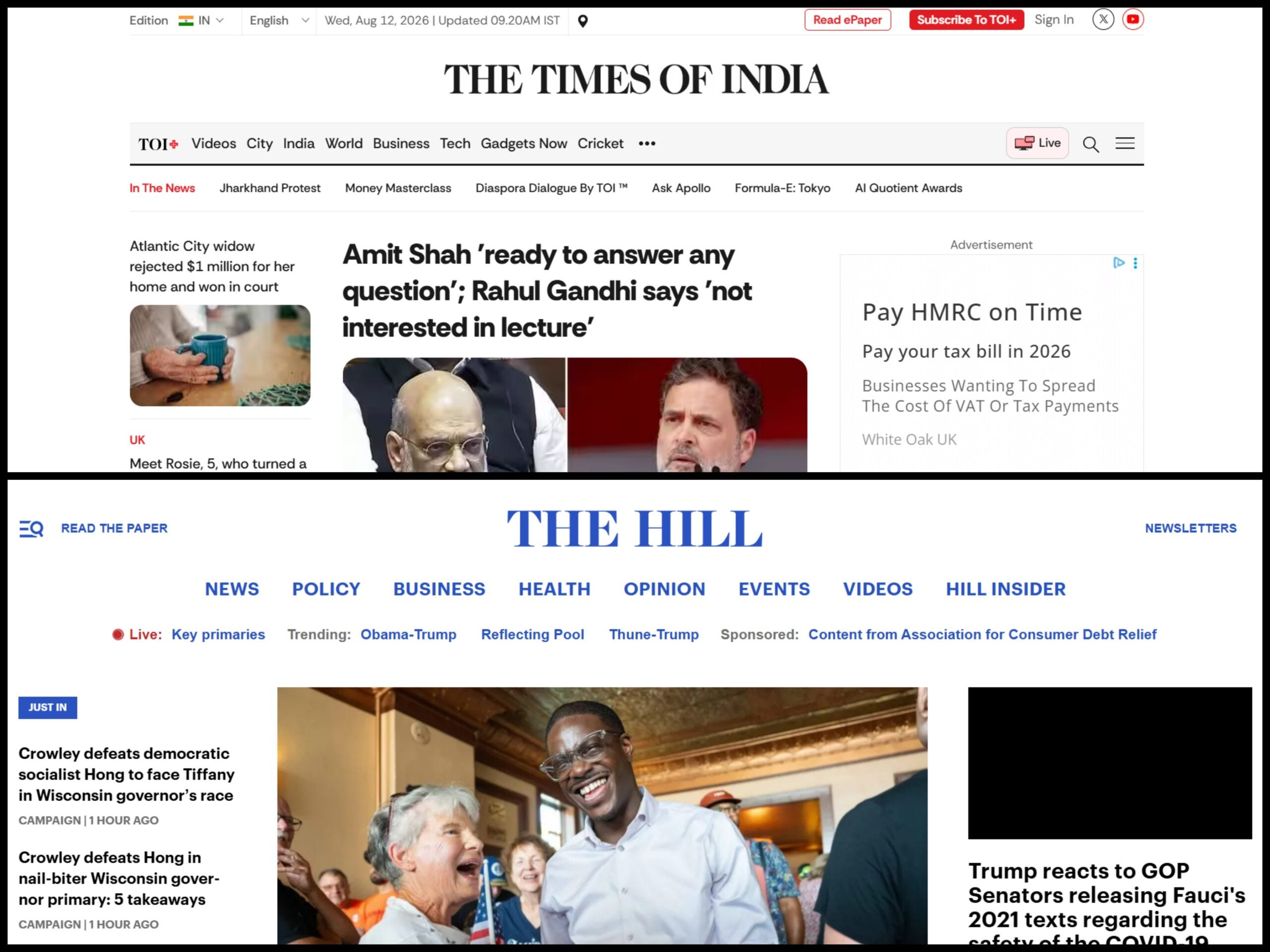 Top 50 US news websites: The Times of India and The Hill lead growth in July