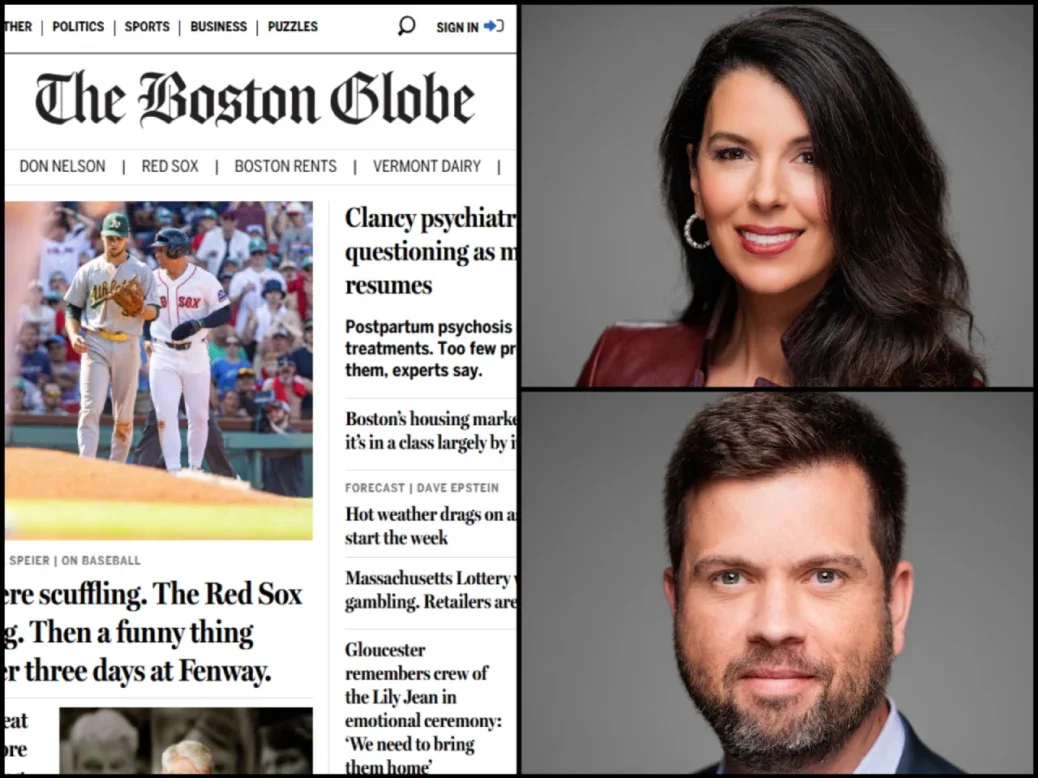 Boston Globe website homepage, CEO Linda Henry and chief consumer revenue officer Tom Brown