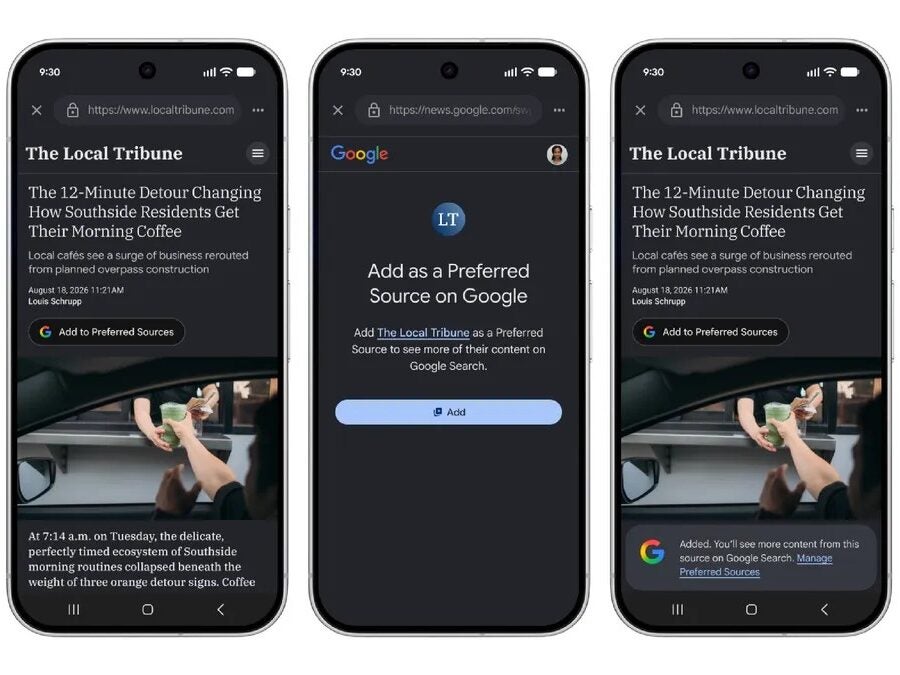 One-click link in articles adds publishers to Google users' 'preferred source' for Top Stories and AI search