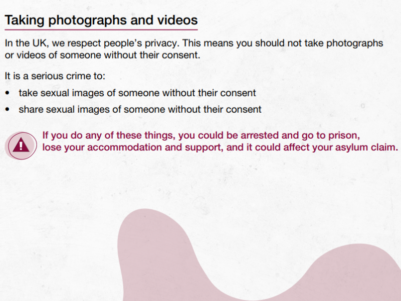 Home Office asylum seeker booklet screenshot.