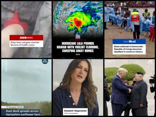 L-R: Tiktok screenshots of BBC News, Fox News, Daily Mail, ITV News, CNN and NBC News.